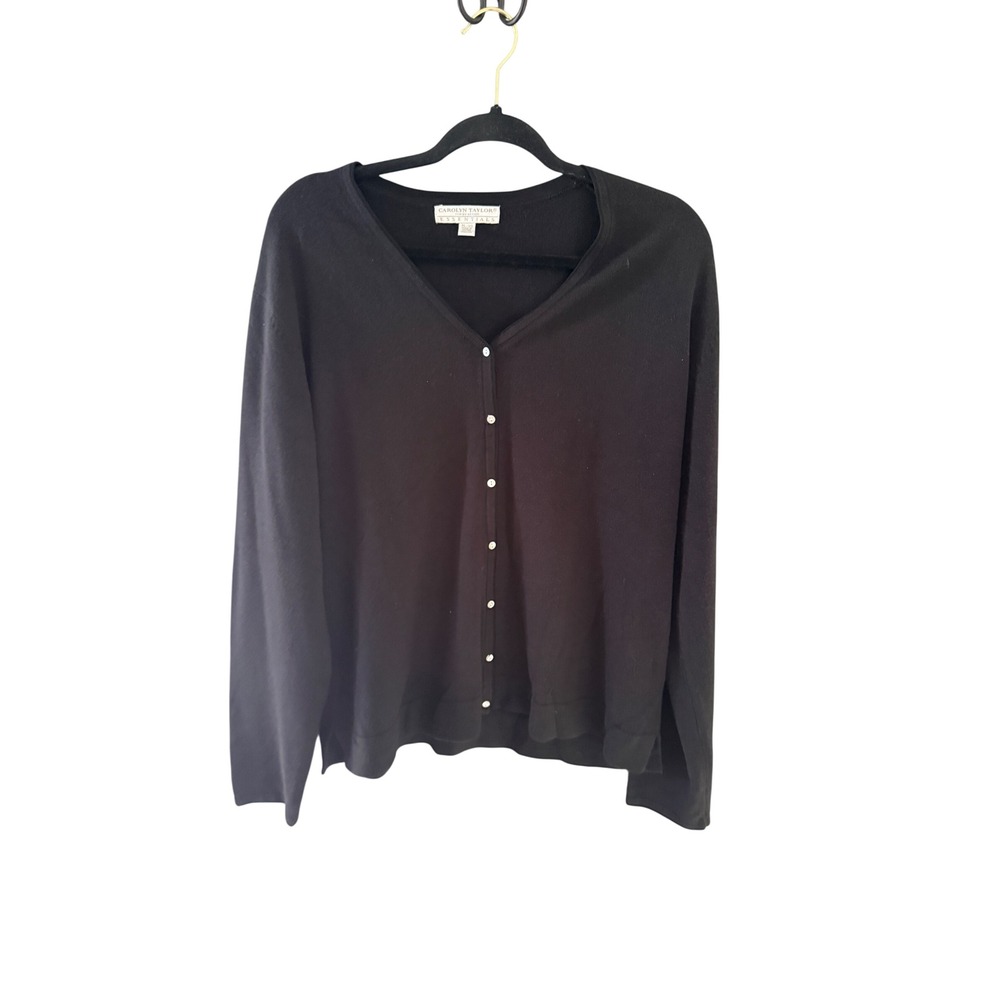 Carolyn Taylor Essentials Black V-Neck Button Front Cardigan Sweater XL/XG